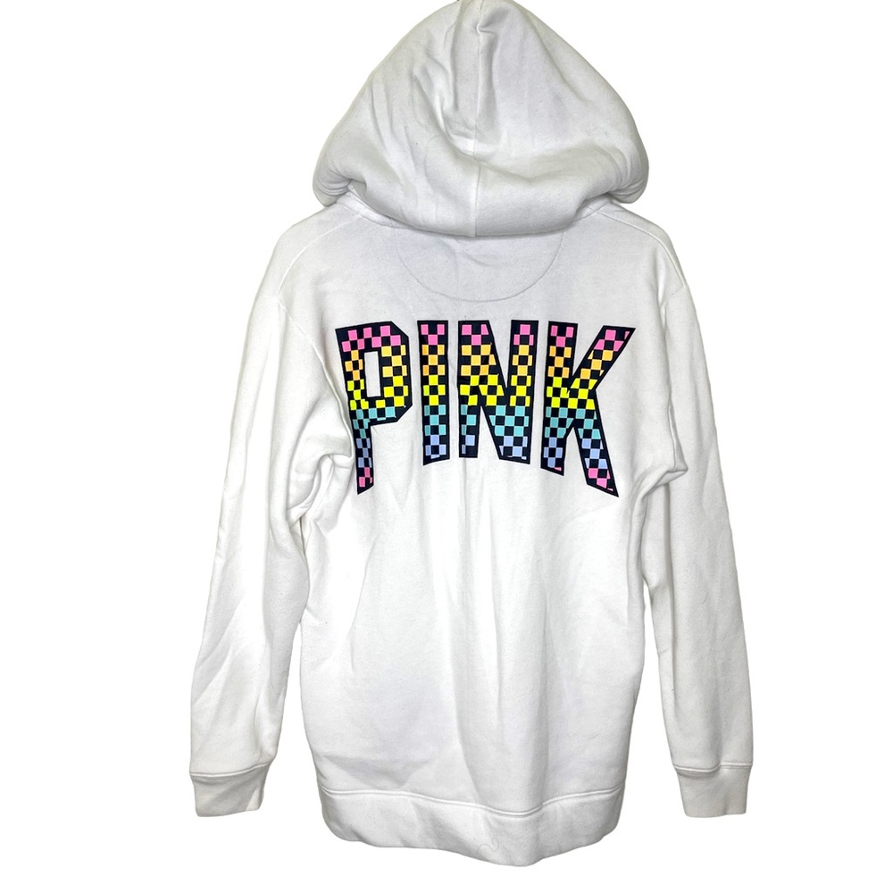 RARE PINK Victoria’s Secret Rainbow Checkered Hoodie Sweatshirt Sz XS